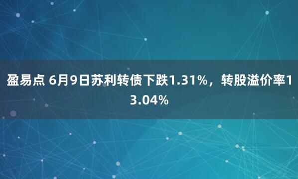 盈易点 6月9日苏利转债下跌1.31%，转股溢价率13.04%
