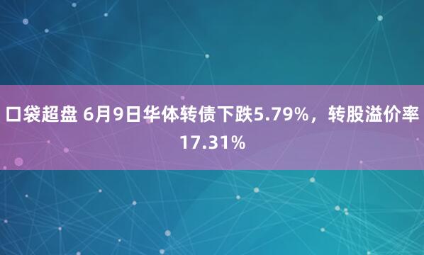 口袋超盘 6月9日华体转债下跌5.79%，转股溢价率17.31%